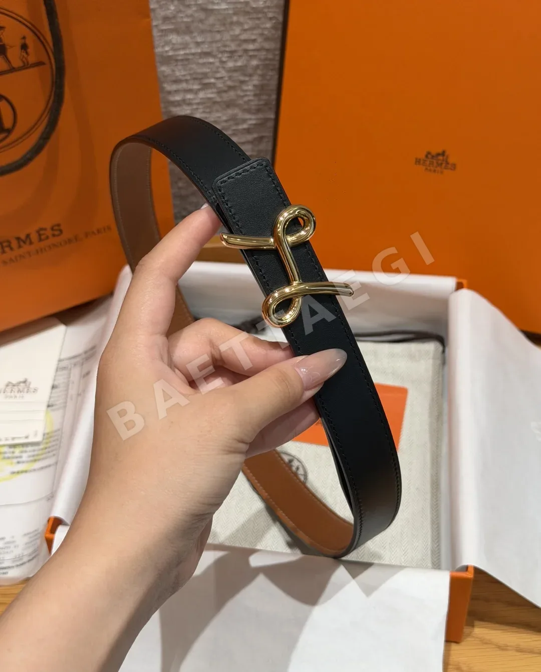 에르메스 H 크루아지에르 양면 가죽 여성 벨트 상세 이미지 5