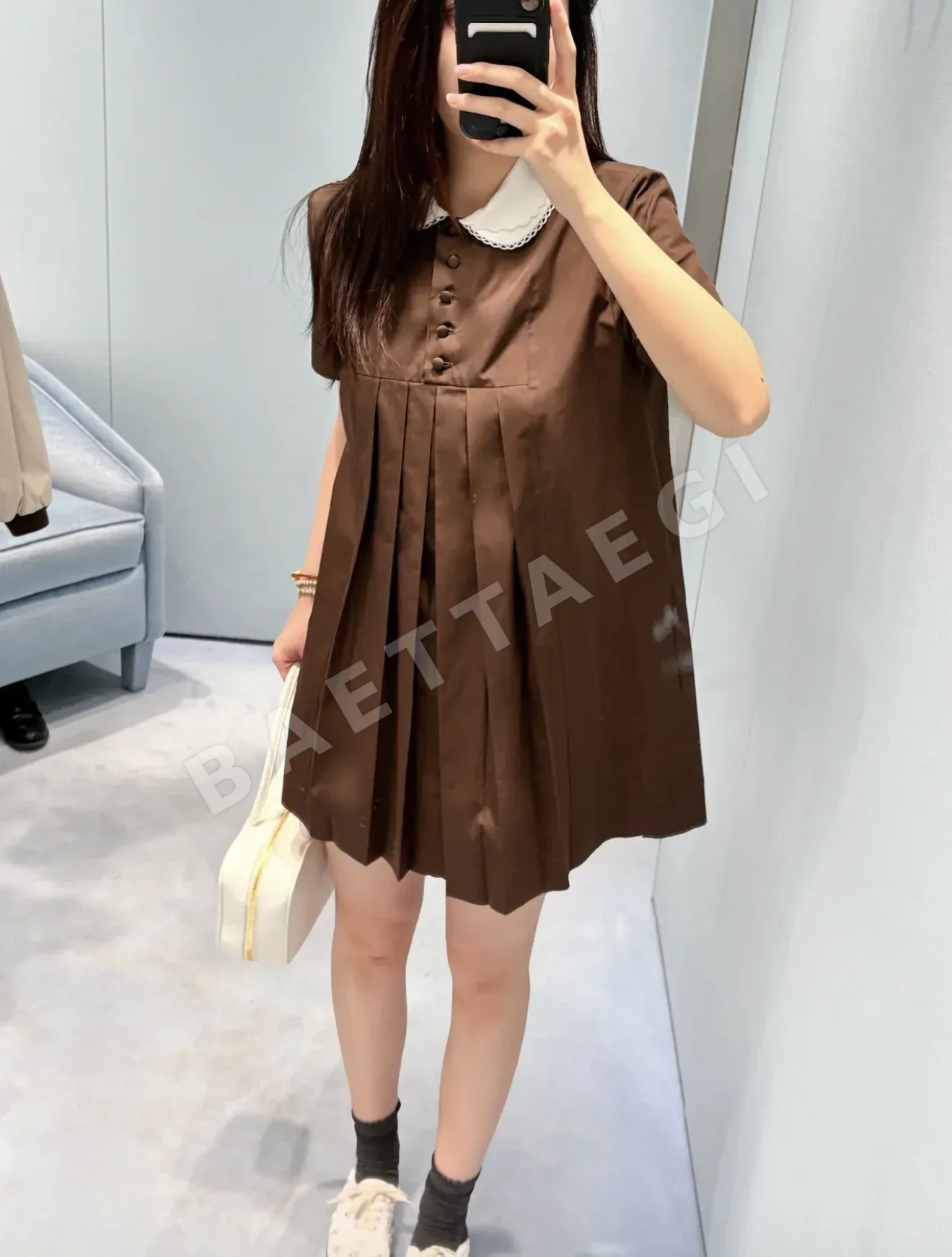 미우미우 피터팬 카라 코튼 반팔 원피스 상세 이미지 7