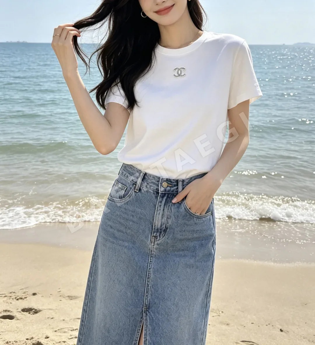 샤넬 더블 C 로고 반팔 티셔츠 상세 이미지 8