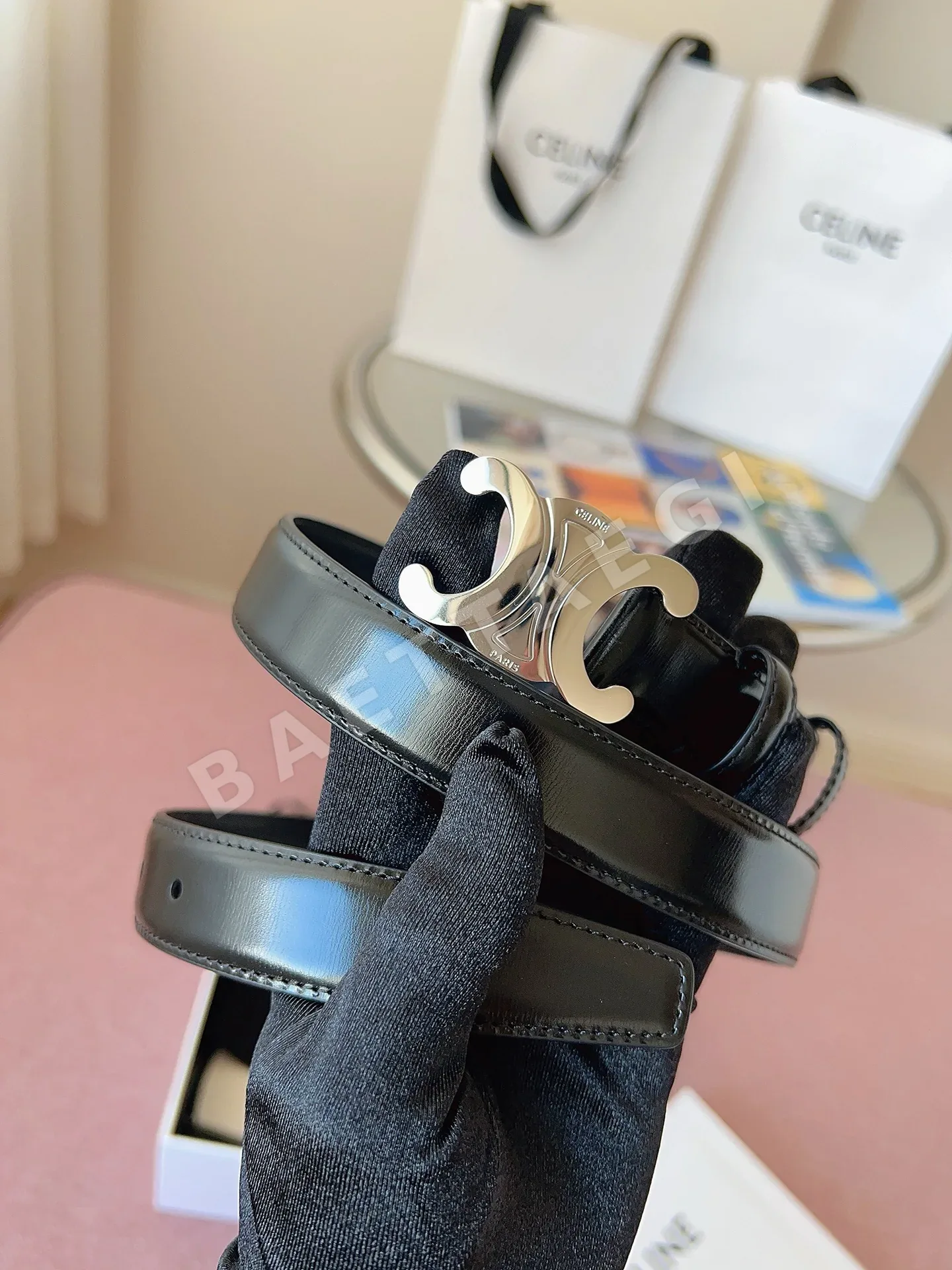 셀린느 블랙 가죽 벨트 58753