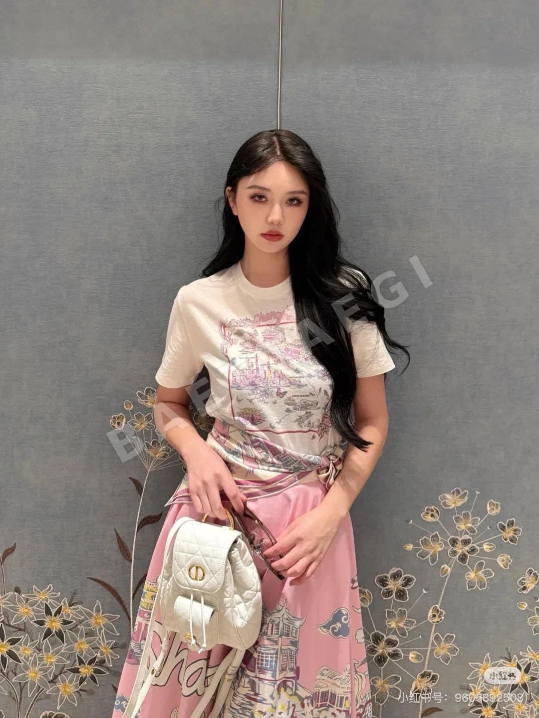 디올 상하이 밴드 석양 프린트 린넨 반팔 티셔츠 상세 이미지 6