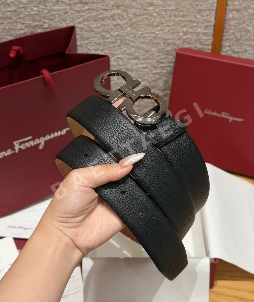 페레가모 간치니 버클 양면 조절 벨트 35mm 179022