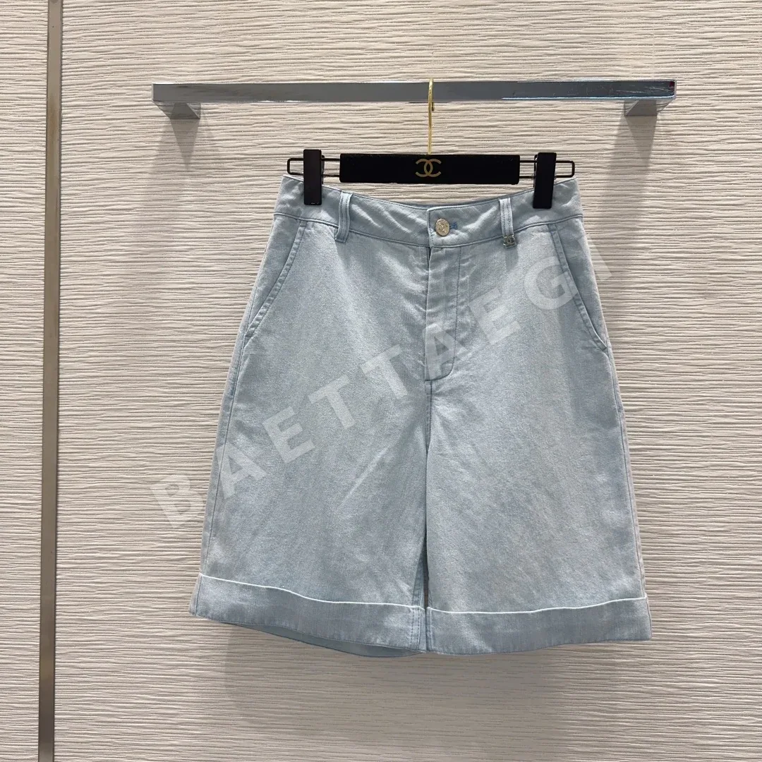 샤넬 데미지 워시드 데님 미들 반바지
