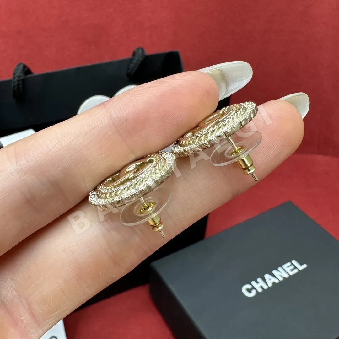 샤넬 24K 풀 다이아몬드 라운드 후프 더블 C 귀걸이 상세 이미지 5