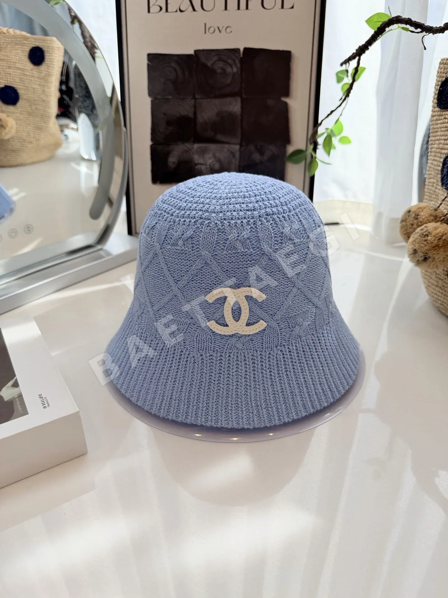 샤넬 퀼팅 니트 버킷 햇 82638