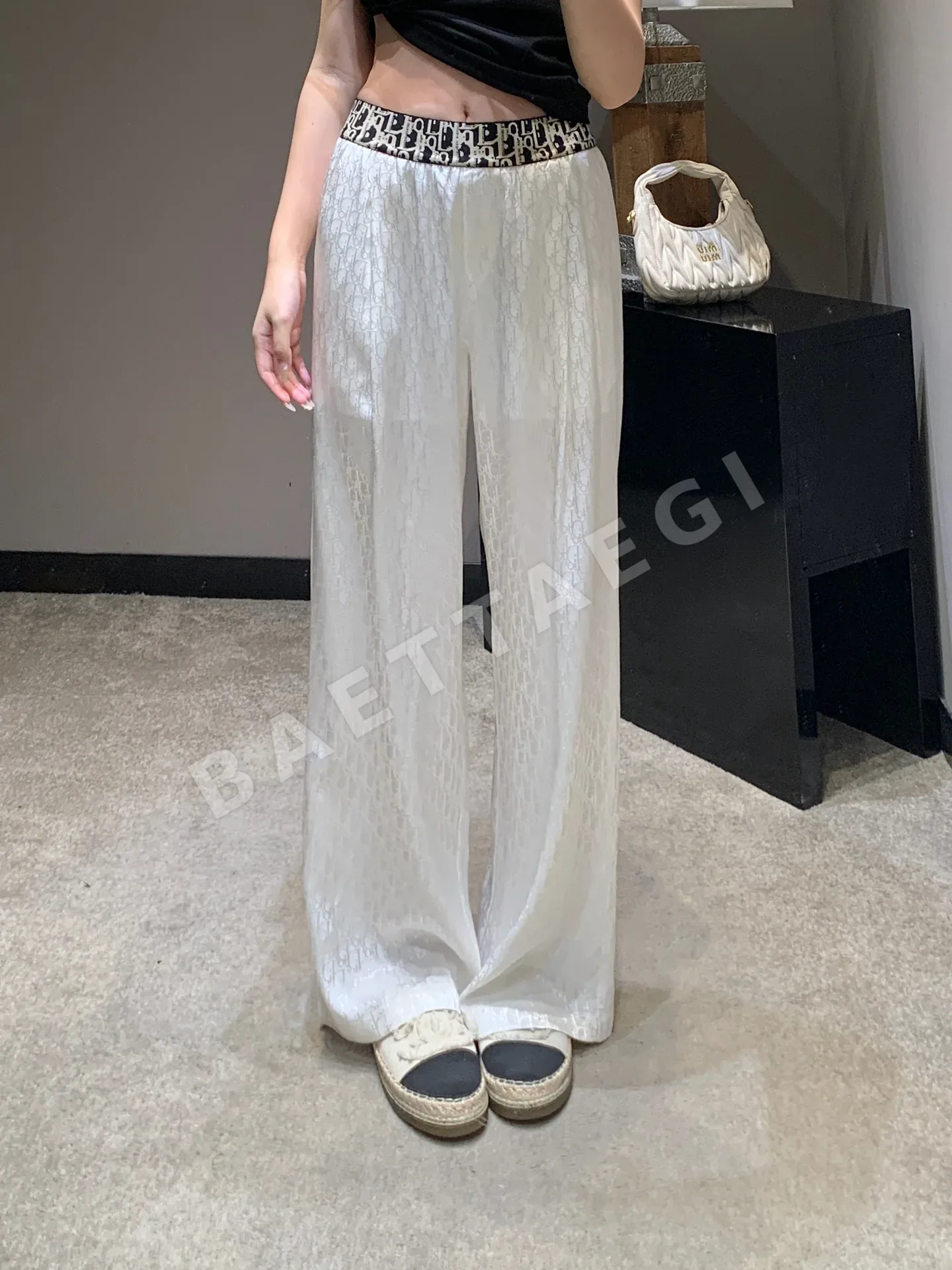 디올 오블리크 모노그램 와이드 레그 여성 바지 54161