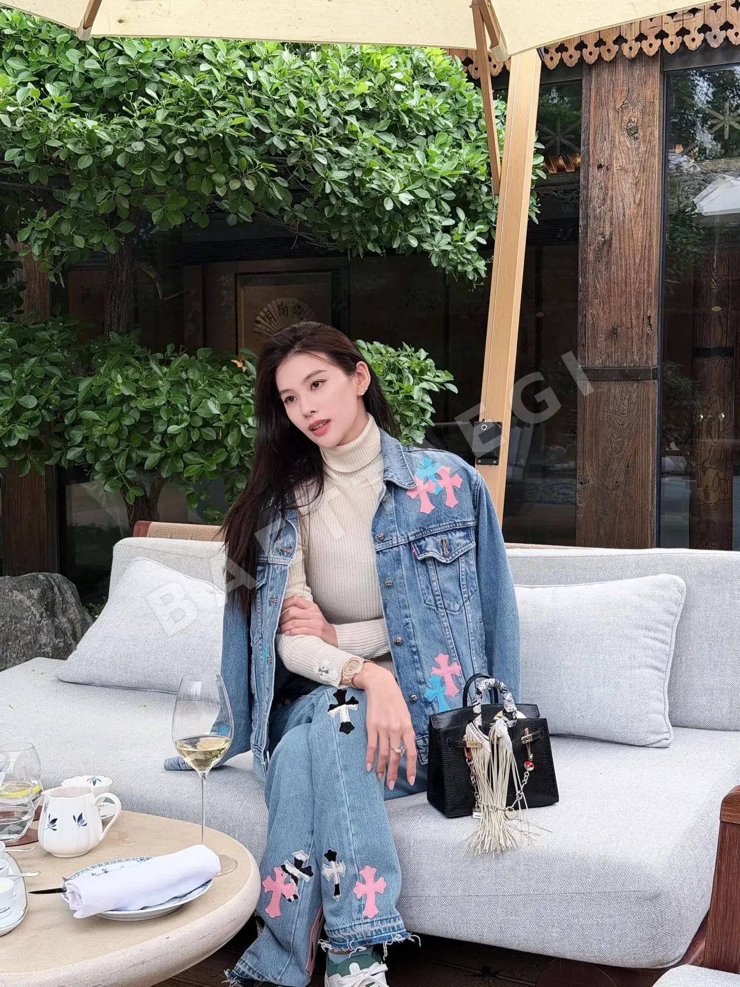 크롬하츠 크로스 패턴 실버 버클 가죽 데님 자켓 상세 이미지 10