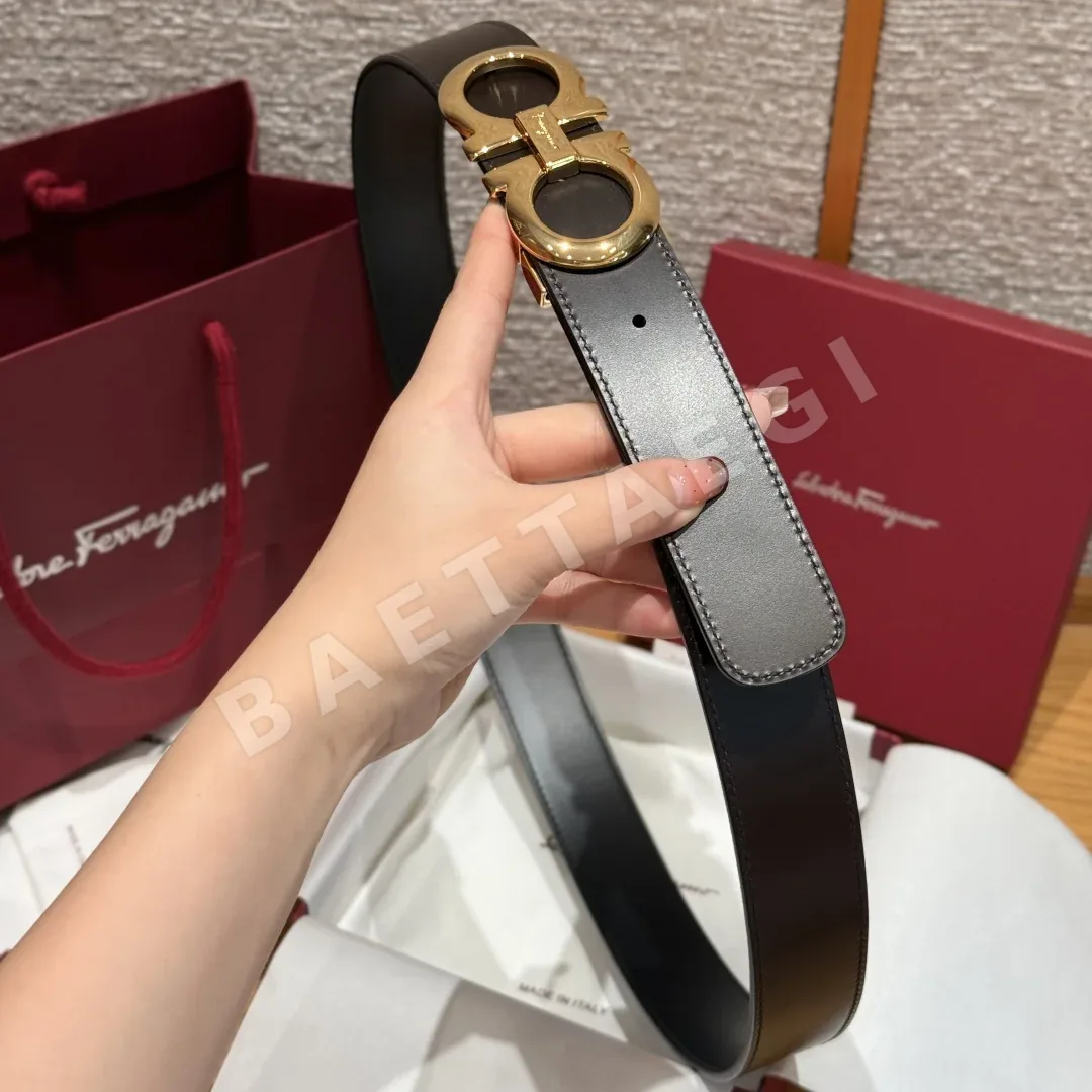 페레가모 간치니 골드 버클 가죽 양면 벨트 상세 이미지 4