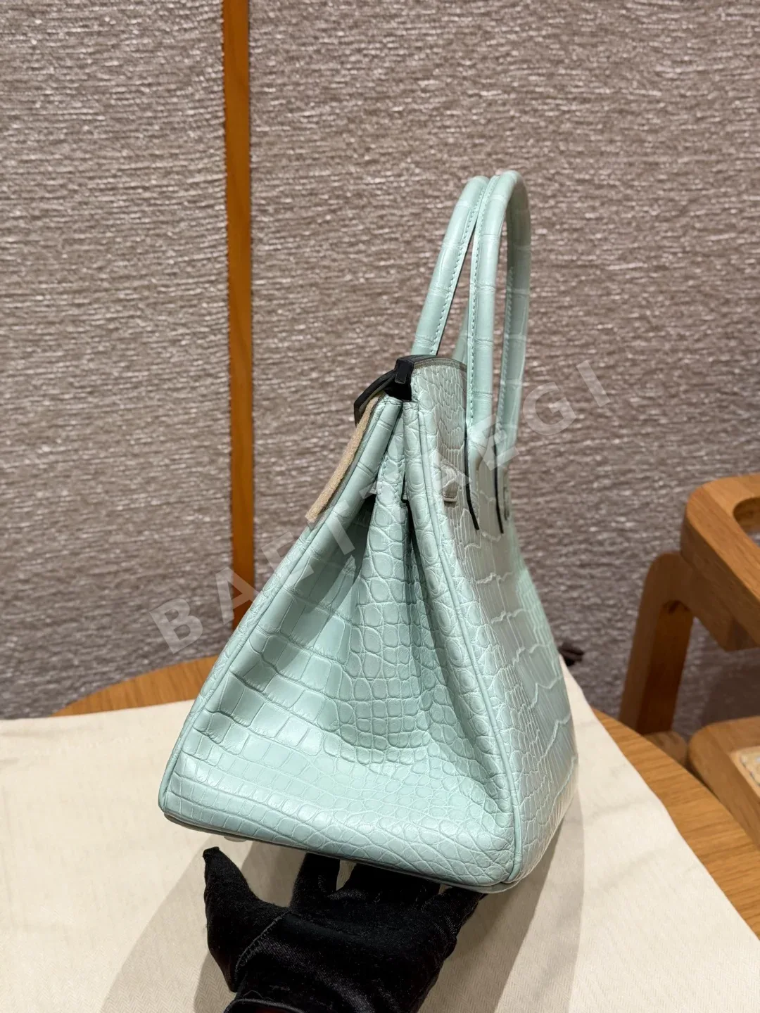 에르메스 버킨 매트 민트 악어가죽 가방 상세 이미지 4