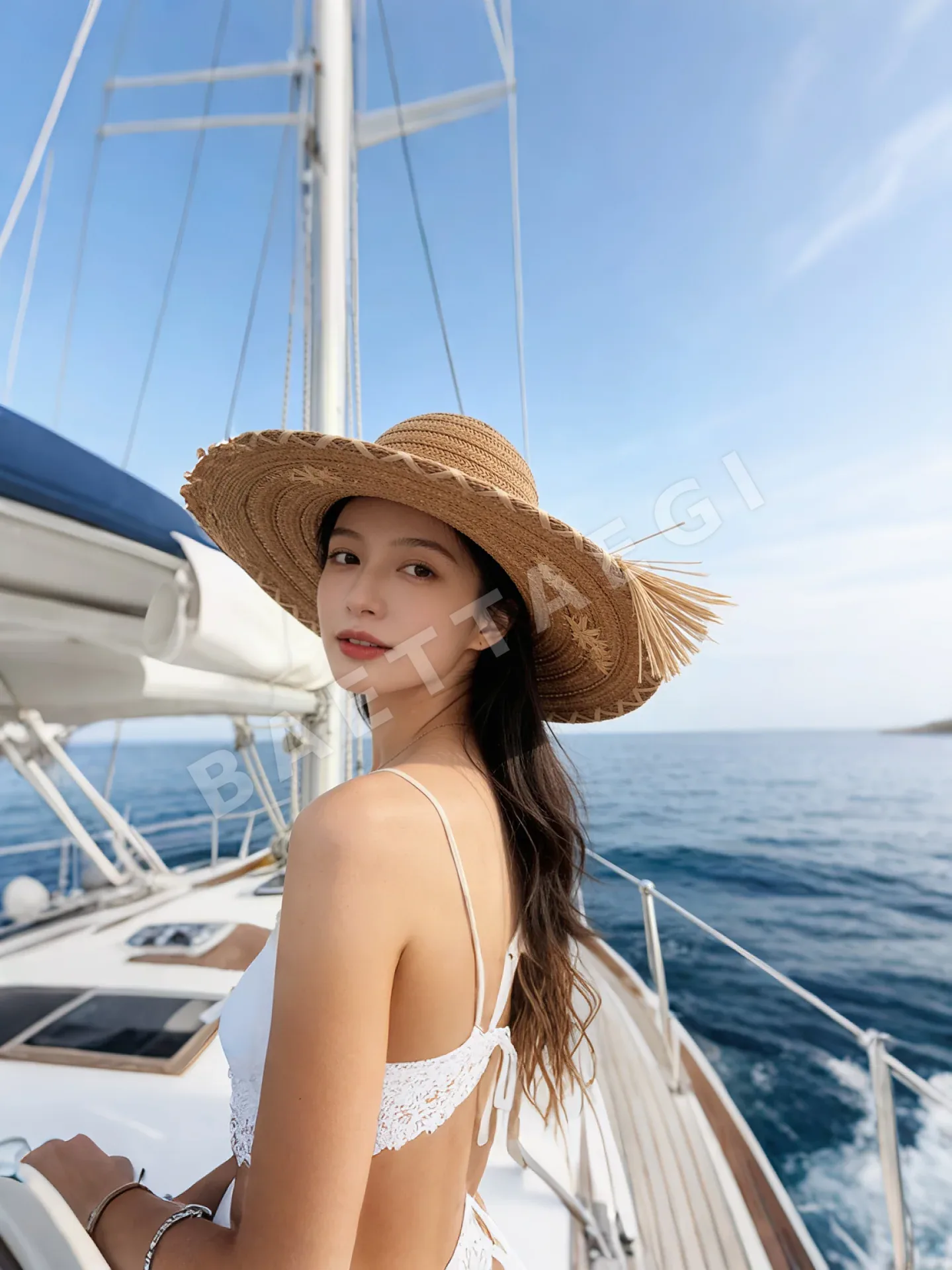 샤넬 손뜨개 자수 밀짚 모자 82694
