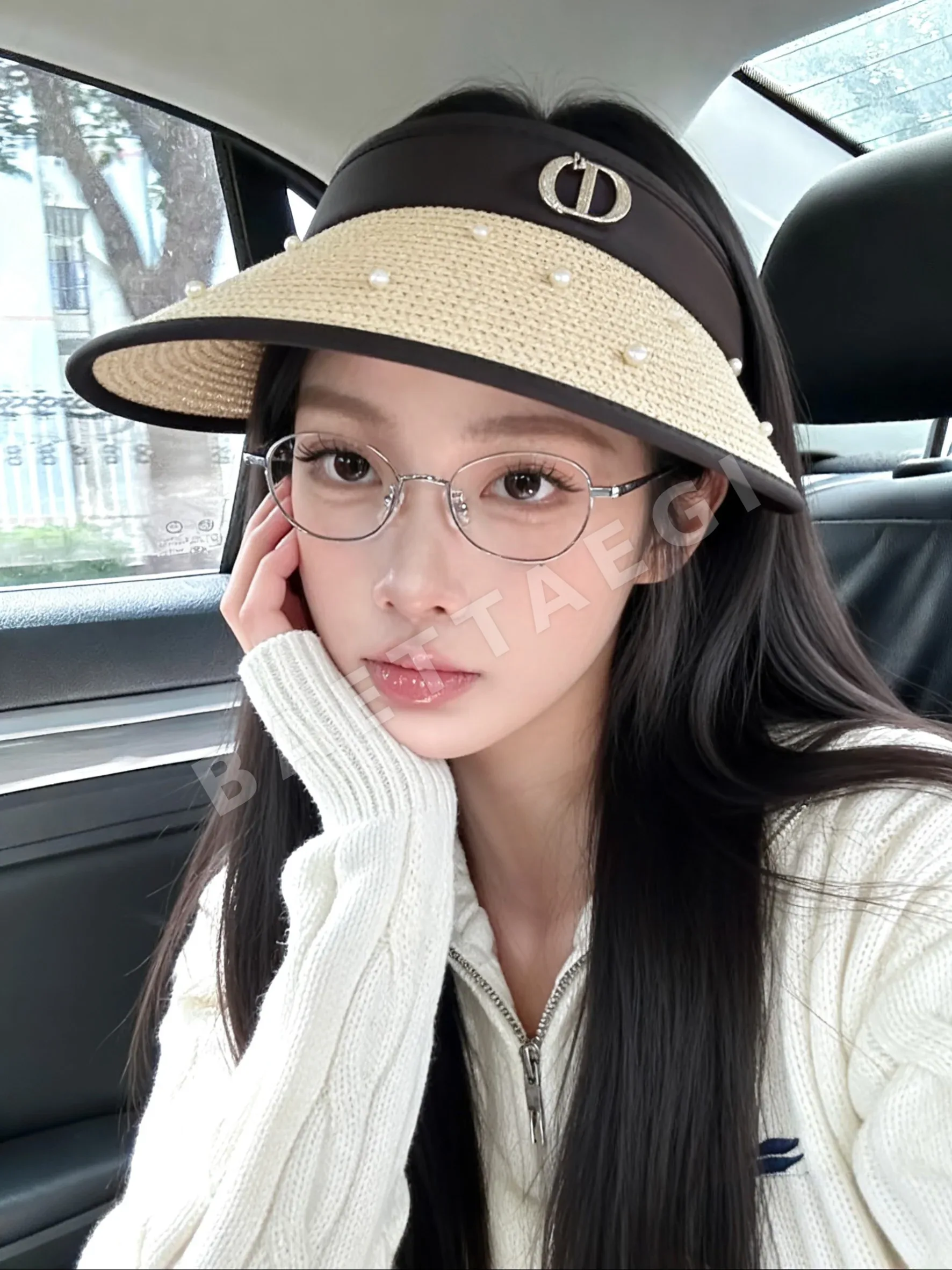 디올 진주 장식 선햇 모자 상세 이미지 3