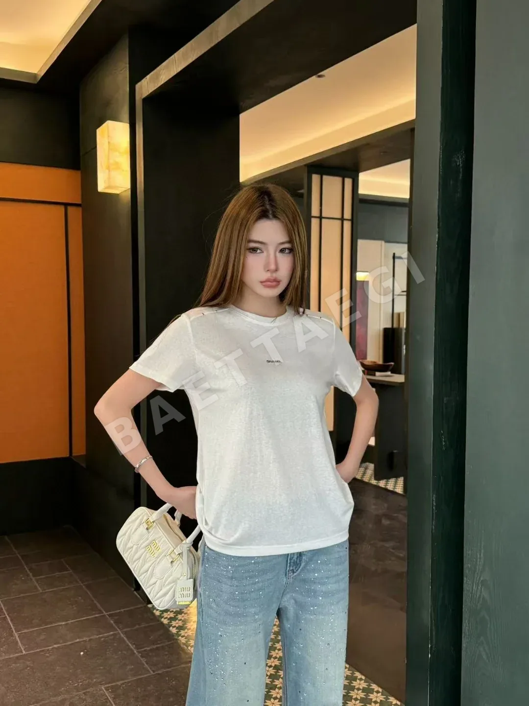 샤넬 크루넥 코튼 반팔 티셔츠 상세 이미지 5
