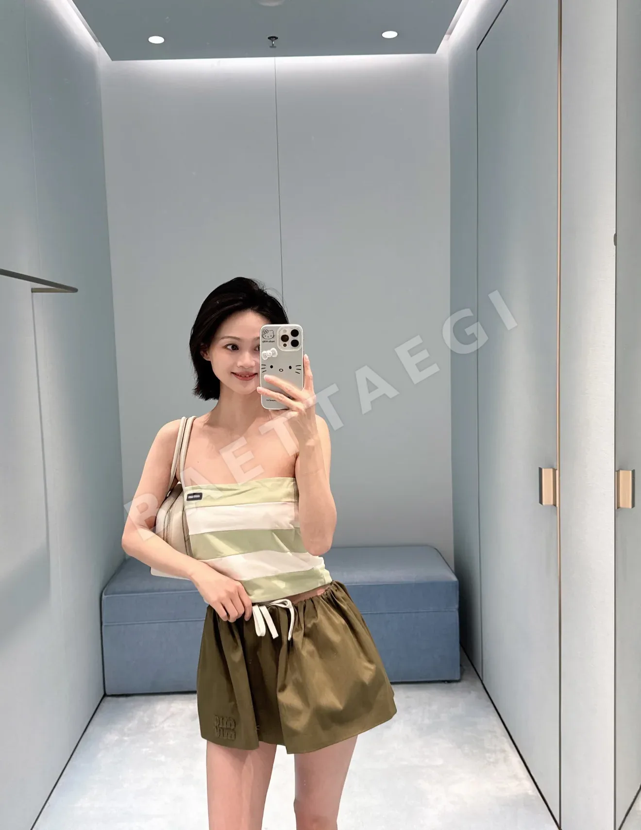 미우미우 스트라이프 코튼 반팔 탑 상세 이미지 3