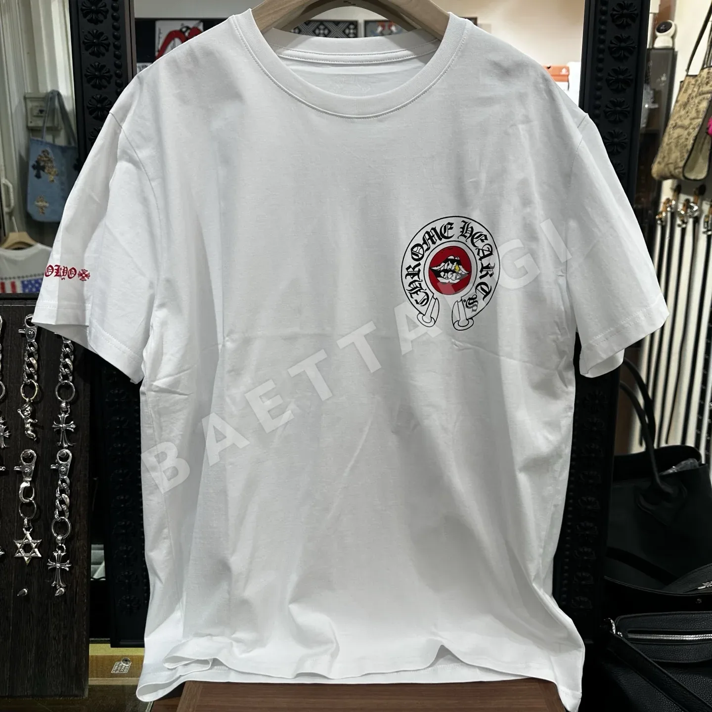 크롬하츠 마티보이 골드 치아 립스 말굽 프린트 반팔 티셔츠 50058
