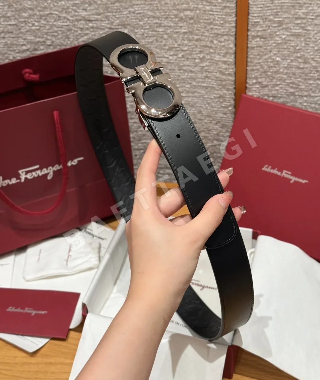 페레가모 간치니 버클 양면 가죽 벨트 상세 이미지 3