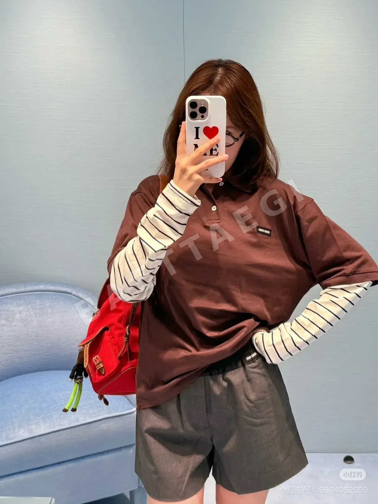 미우미우 스트라이프 오버핏 긴팔 셔츠 여성의류 상세 이미지 6