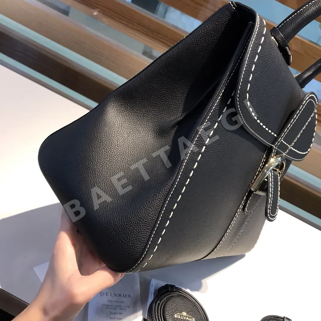 델보 브리앙 왁스 가공 토고 가죽 토트백 37 cm 블랙 상세 이미지 5