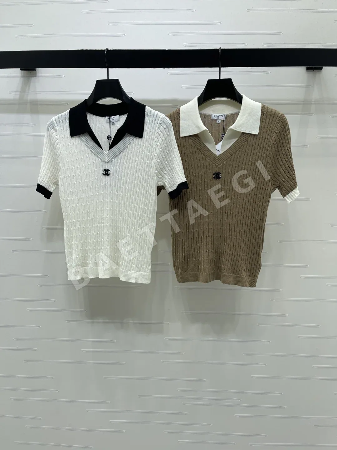 샤넬 케이블 니트 반팔 여성 탑 103693