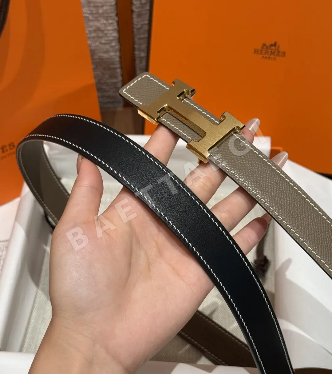 에르메스 H 오 카레 무광 버클 리버시블 가죽 벨트 상세 이미지 5