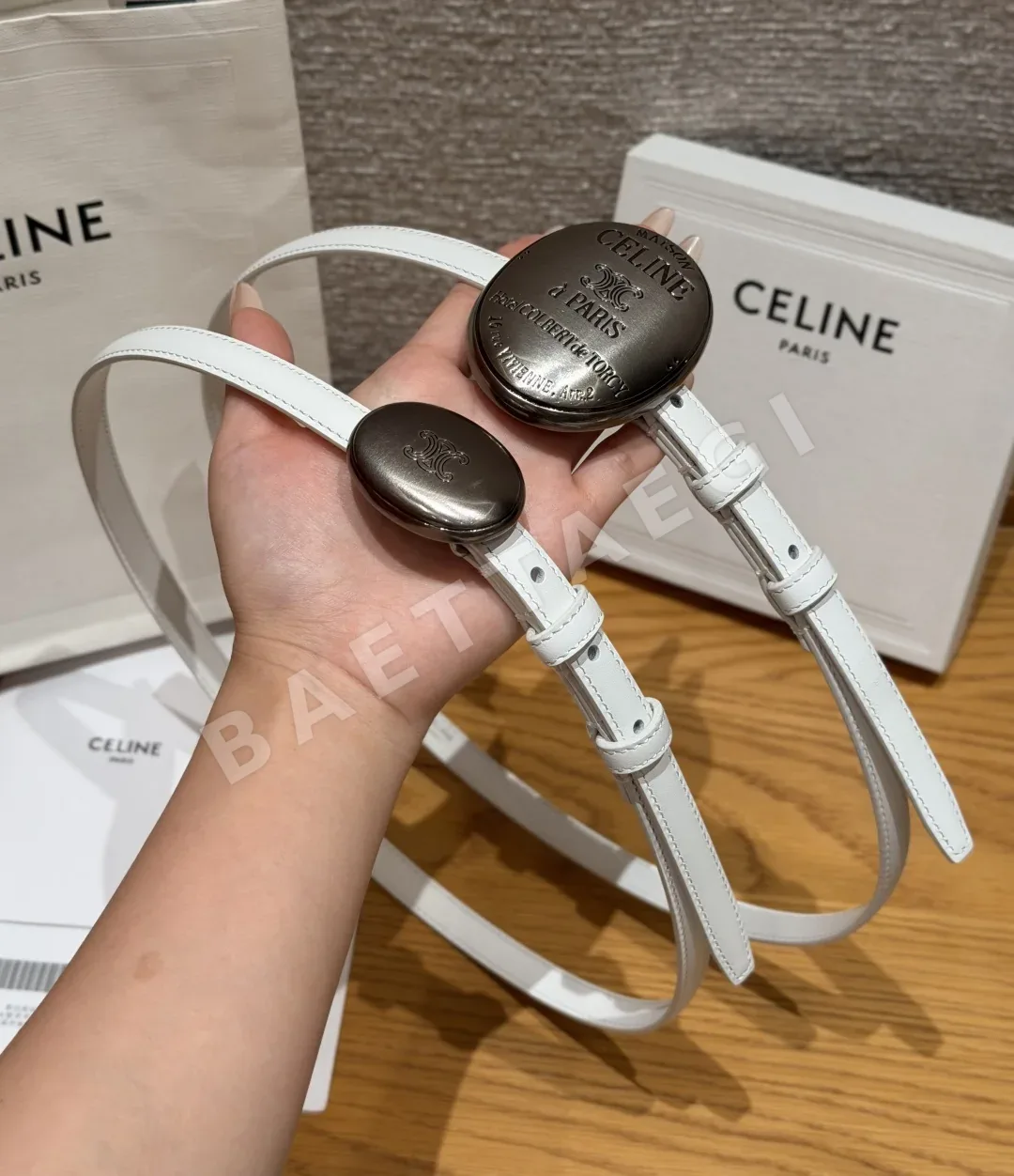 셀린느 13mm 빈티지 타원형 버클 가죽 벨트 상세 이미지 7