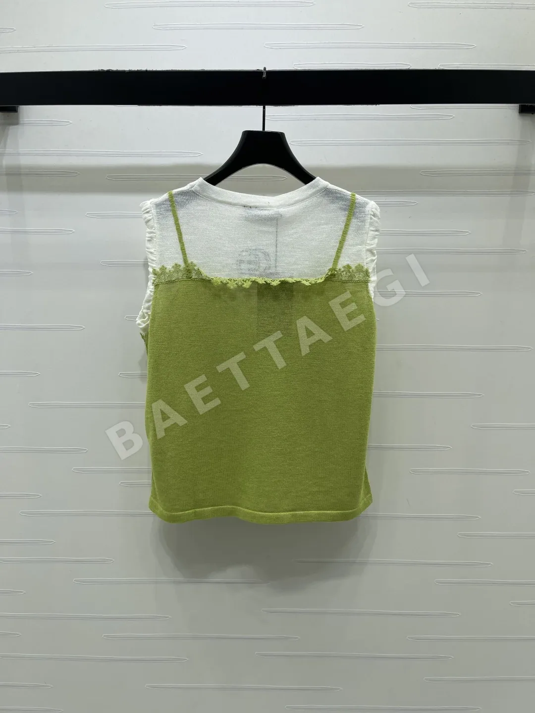 구찌 그린 레이스 트림 더블 G 로고 반팔 니트 상세 이미지 8