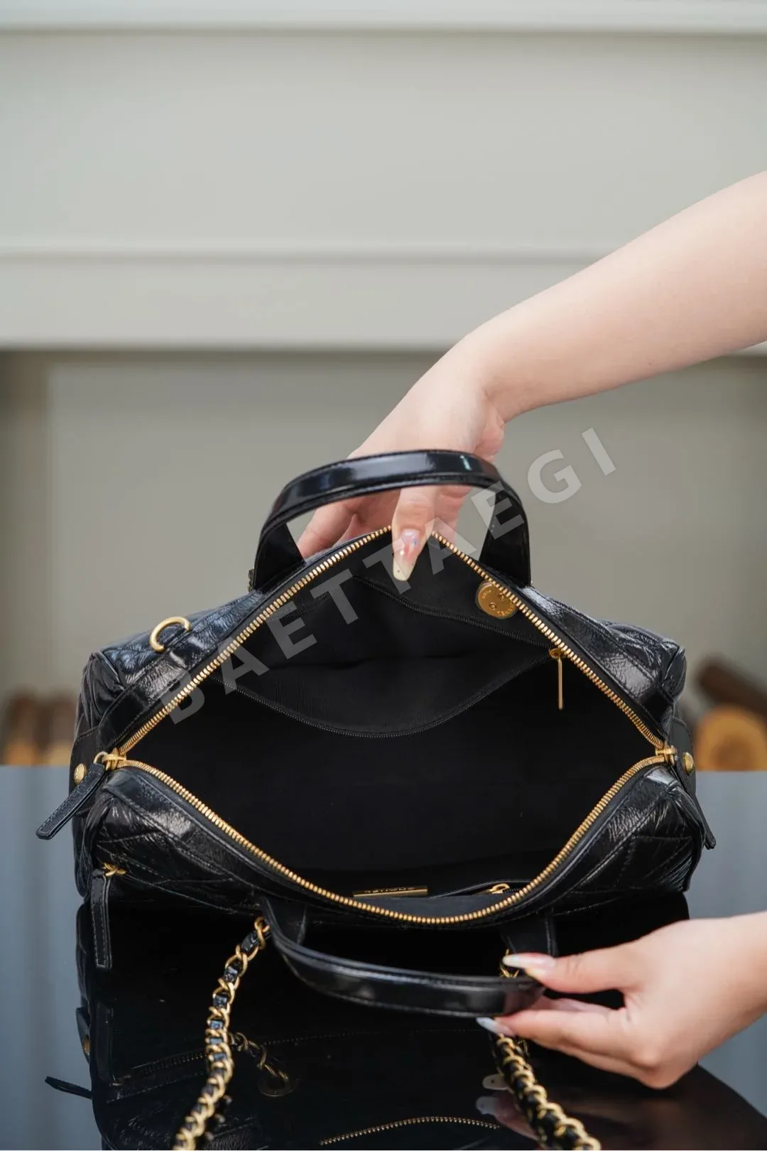 샤넬 25K 메티에다르 오일 왁스 가죽 볼링 가방(라지) 상세 이미지 8