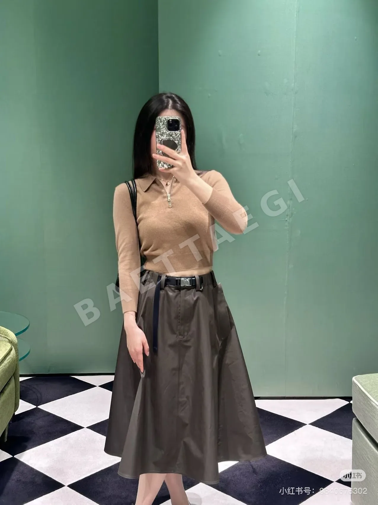 프라다 브라운 벨트 나일론 포켓 스커트 상세 이미지 3