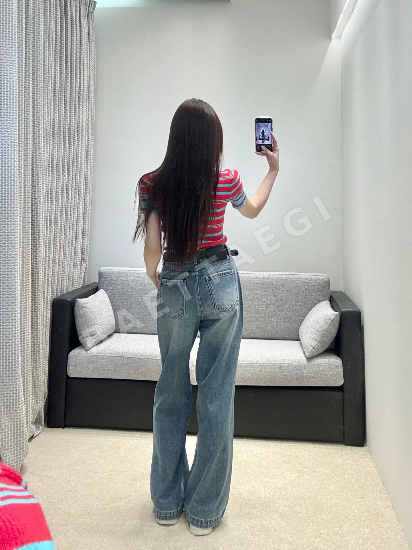 샤넬 투톤 와이드 레그 데님 여성 바지 상세 이미지 7