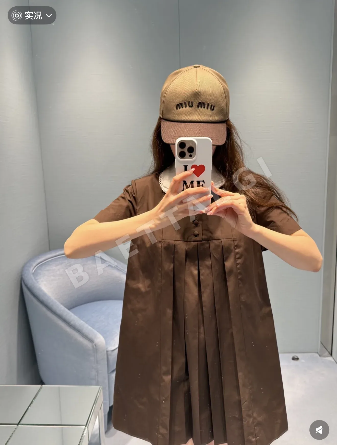 미우미우 피터팬 카라 코튼 반팔 원피스 상세 이미지 8