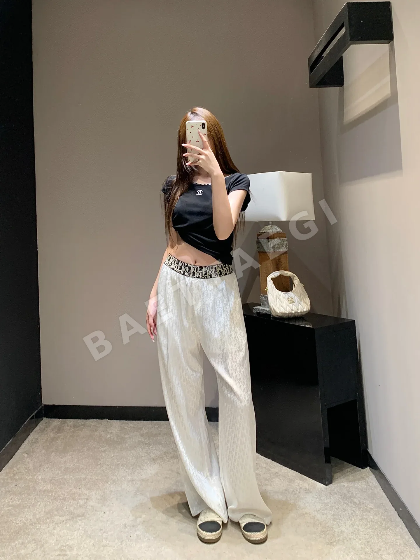 디올 오블리크 모노그램 와이드 레그 여성 바지 상세 이미지 6