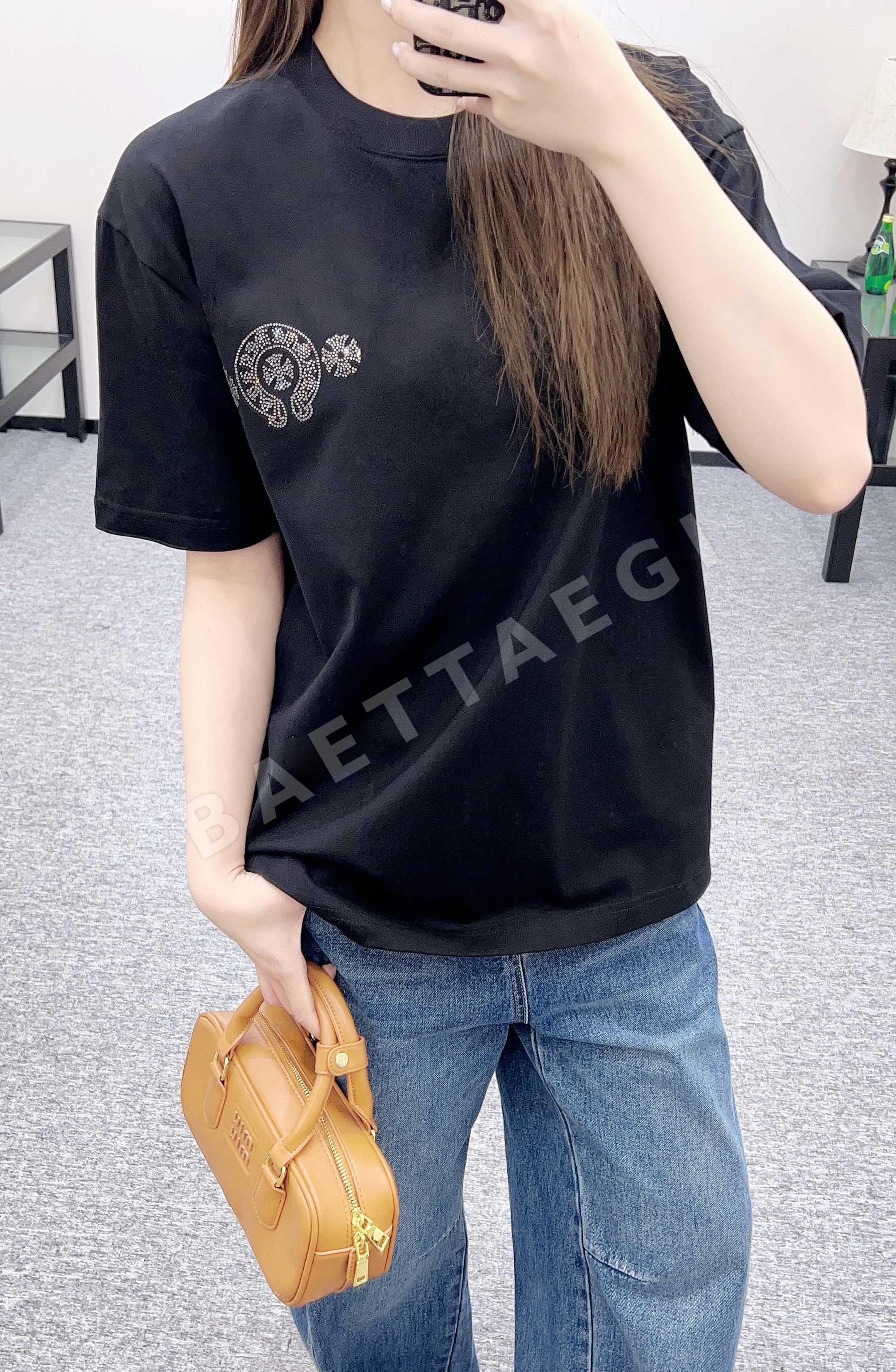 크롬하츠 라인스톤 장식 크루넥 여성 반팔 티셔츠 53191