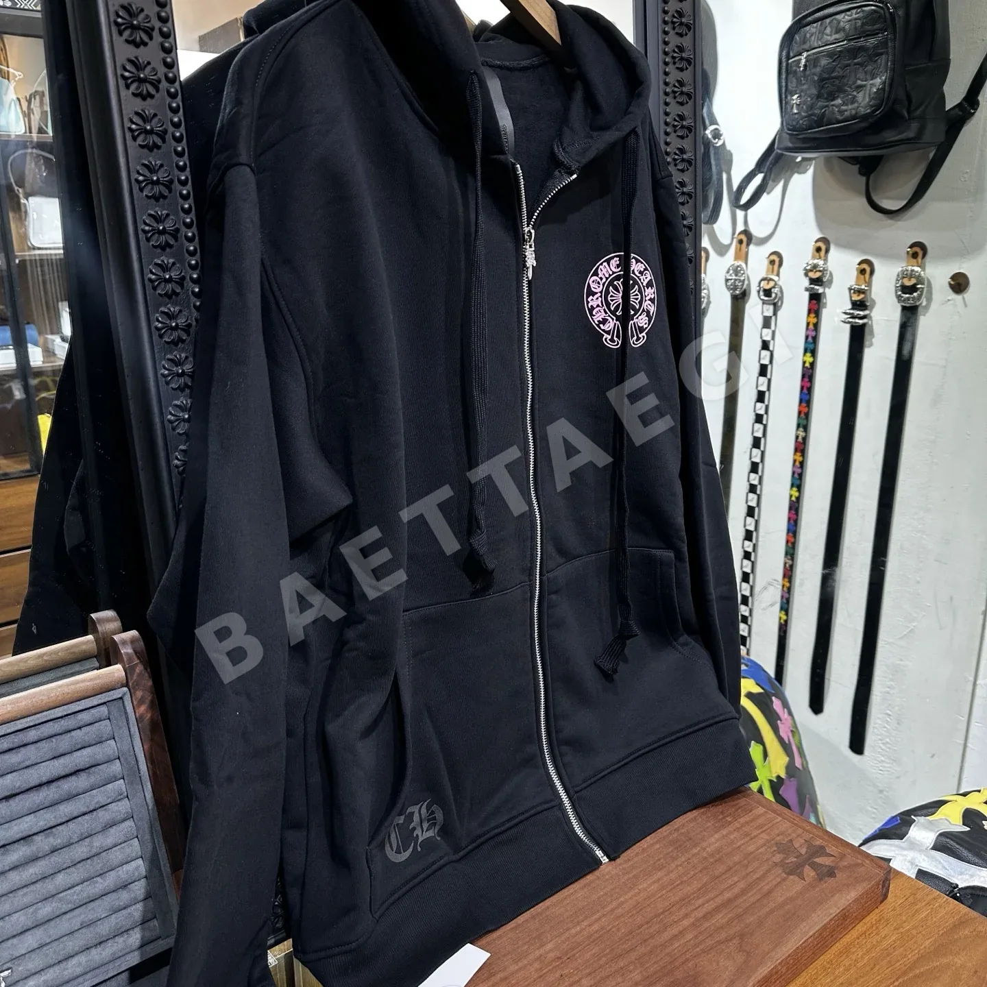 크롬하츠 핑크 꽃무늬 후드 재킷 163461