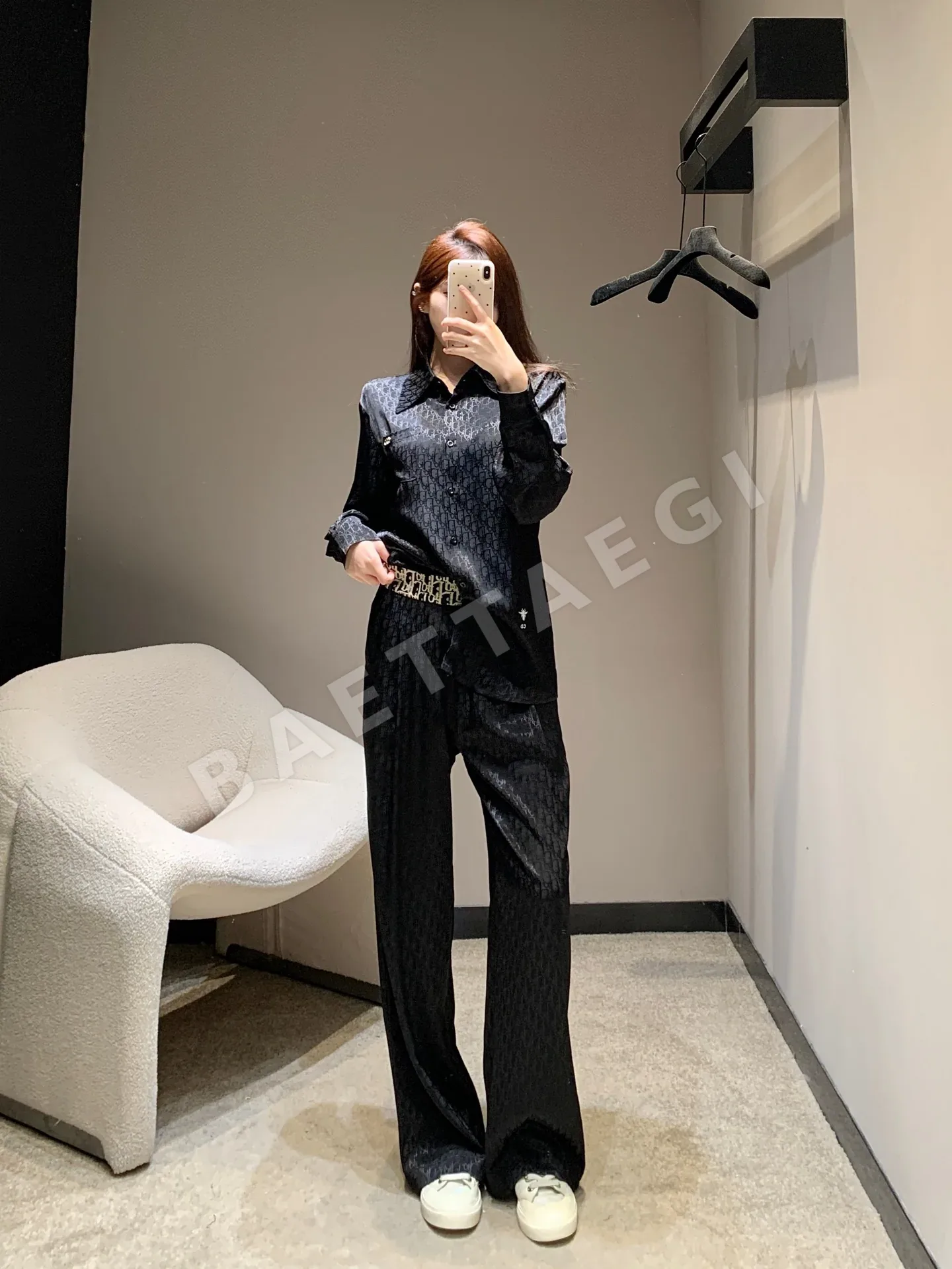 디올 레터 프린트 레이온 셔츠 바지 세트 상세 이미지 4