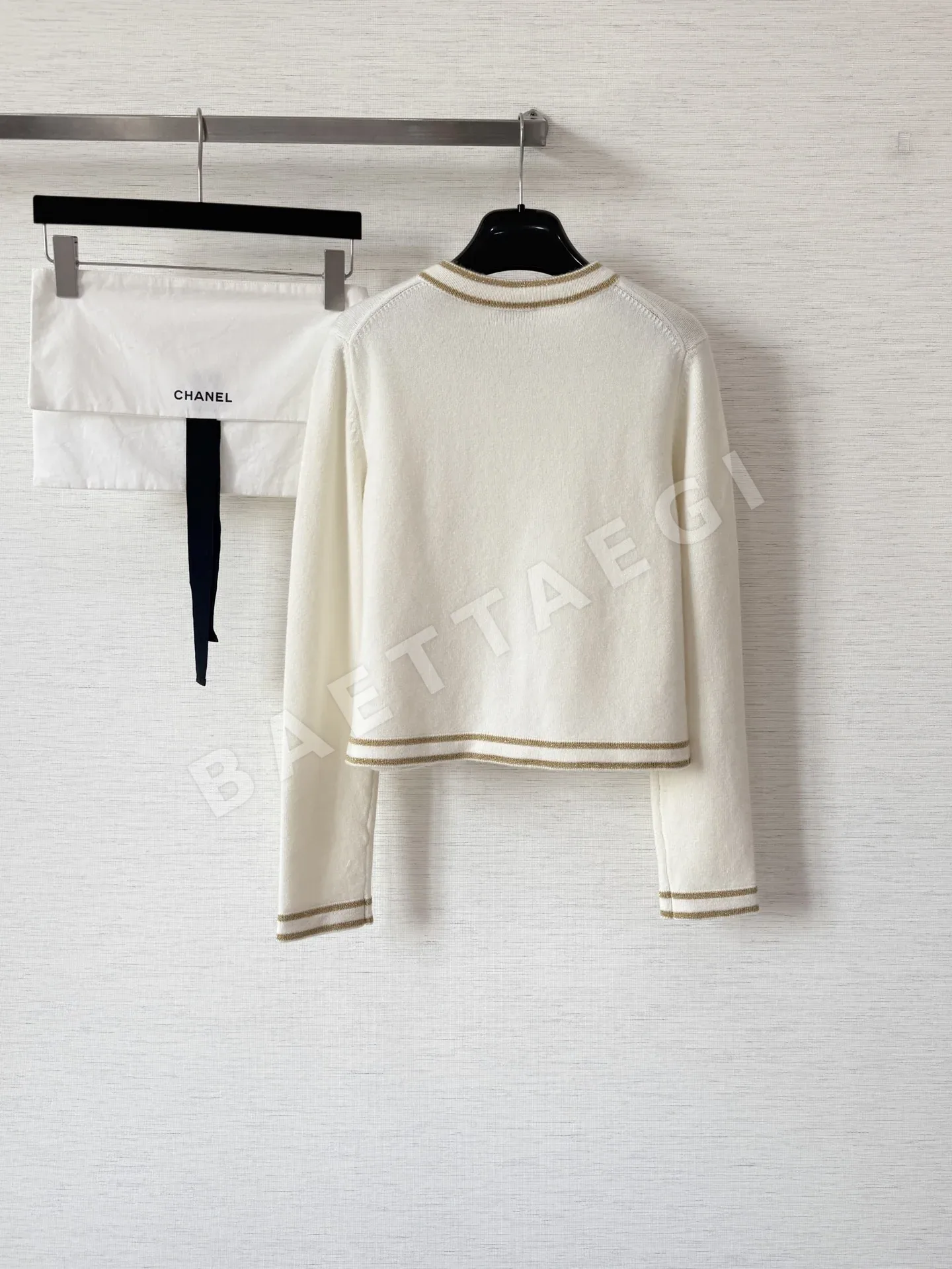 샤넬 골드 트림 컬러 블록 울 가디건 상세 이미지 2