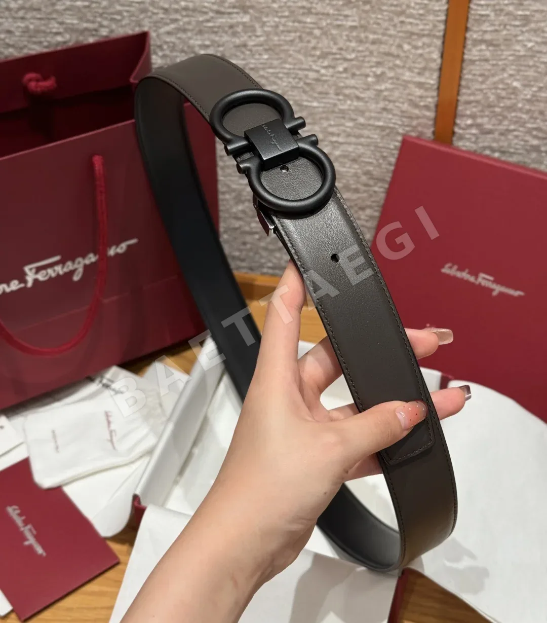 페레가모 간치니 메탈 버클 양면 가죽 벨트 상세 이미지 4