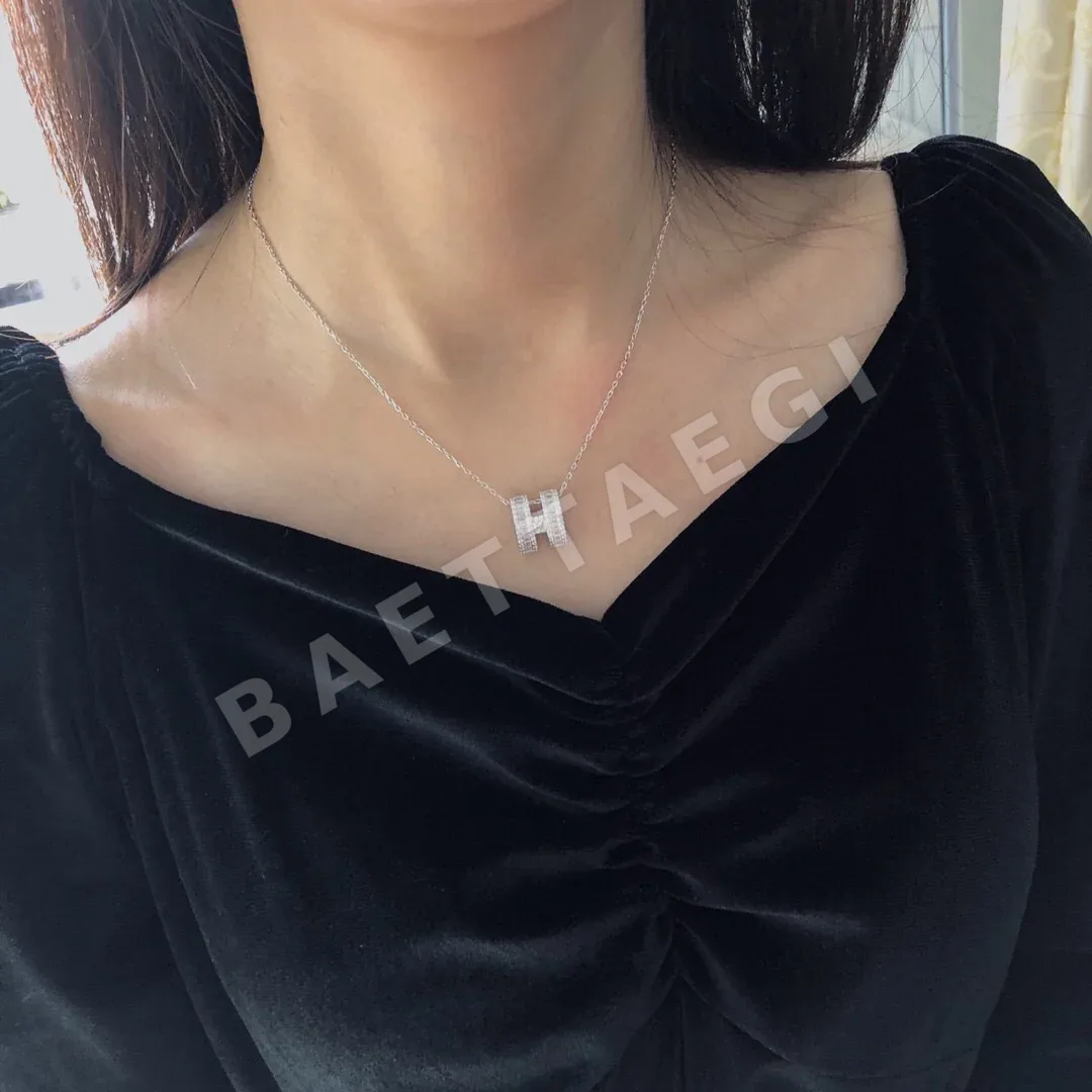 에르메스 925 스털링 실버 골드 도금 다이아몬드 목걸이 상세 이미지 2