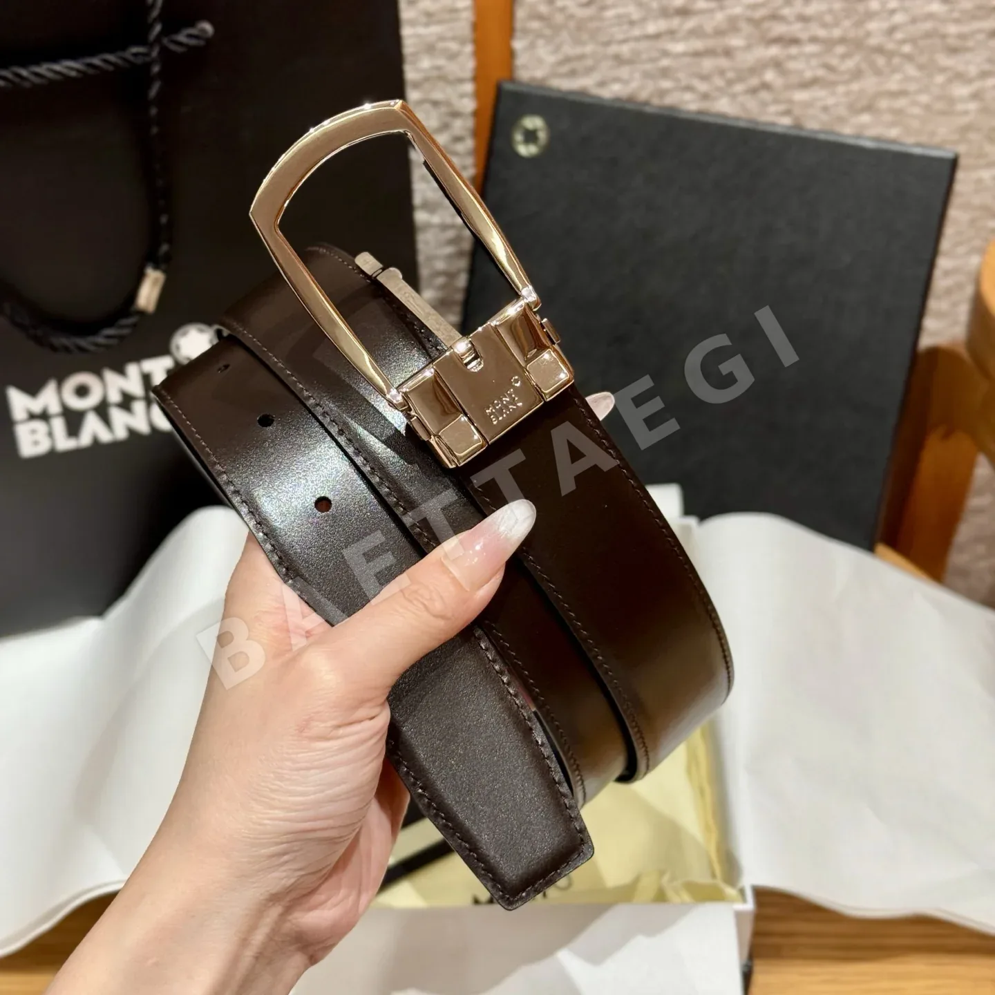 몽블랑 블랙 소가죽 남성 벨트 상세 이미지 3