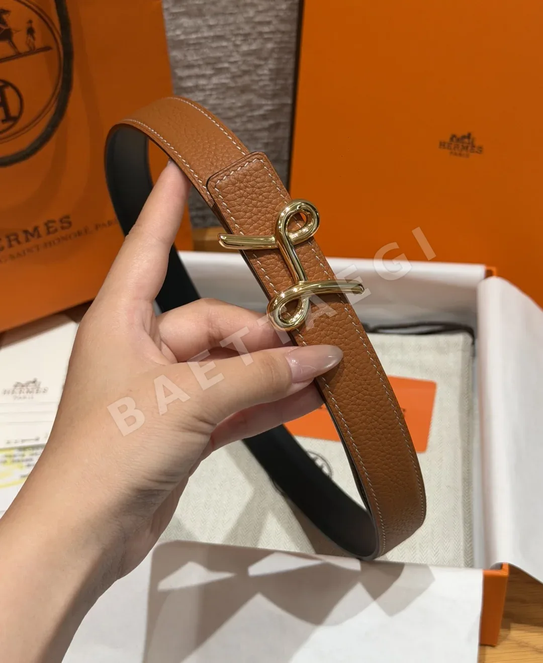 에르메스 H 크루아지에르 양면 가죽 여성 벨트 상세 이미지 3
