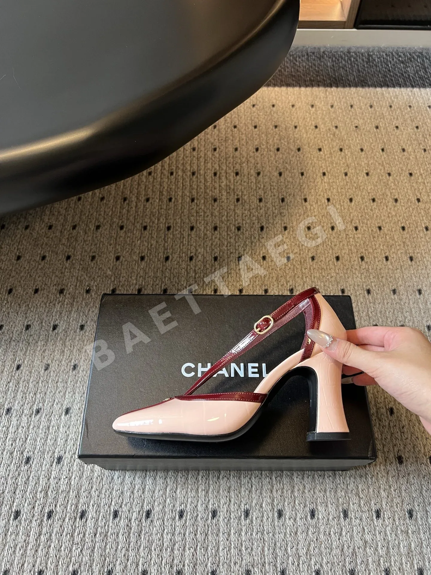 샤넬 스퀘어토 컬러블록 메리제인 청키 힐 샌들 상세 이미지 5