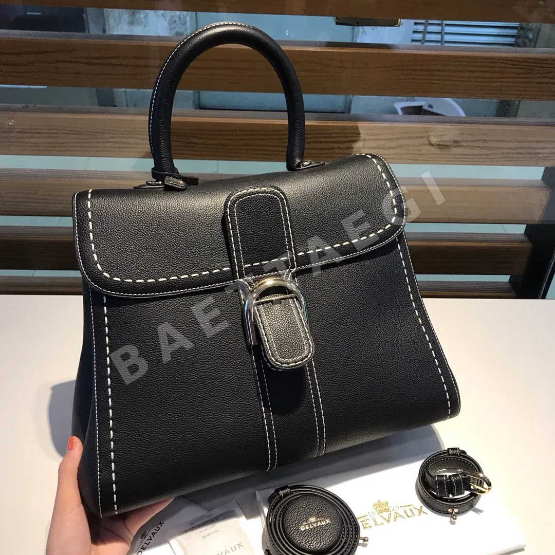 델보 브리앙 왁스 가공 토고 가죽 토트백 37 cm 블랙 상세 이미지 2