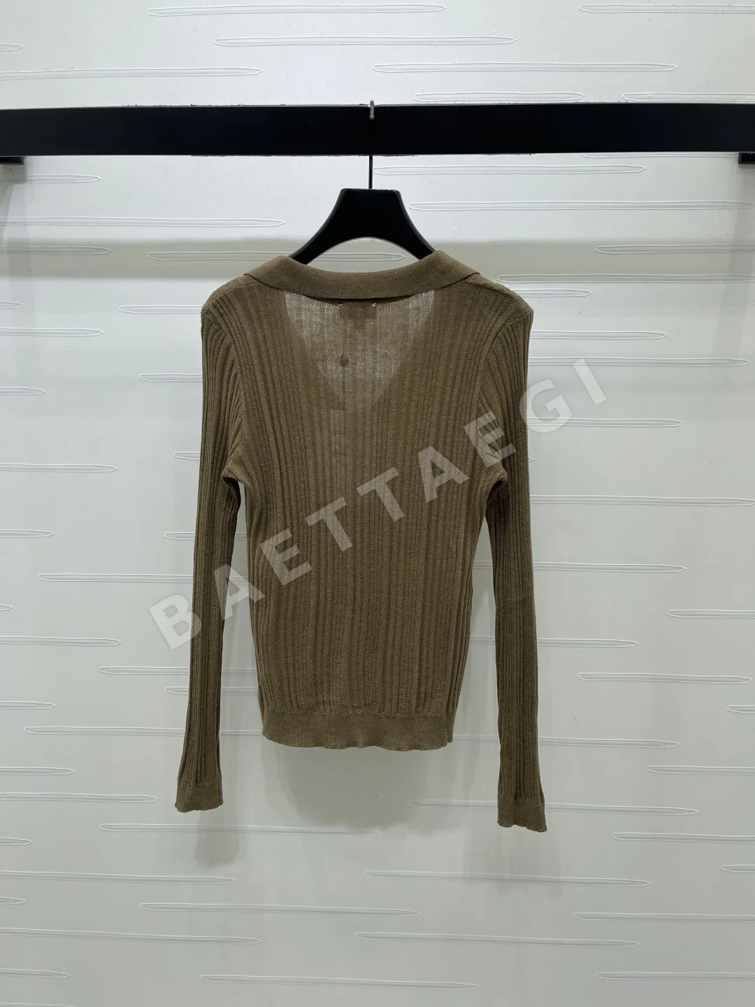 샤넬 카라 V넥 울 니트 긴팔 탑 상세 이미지 8