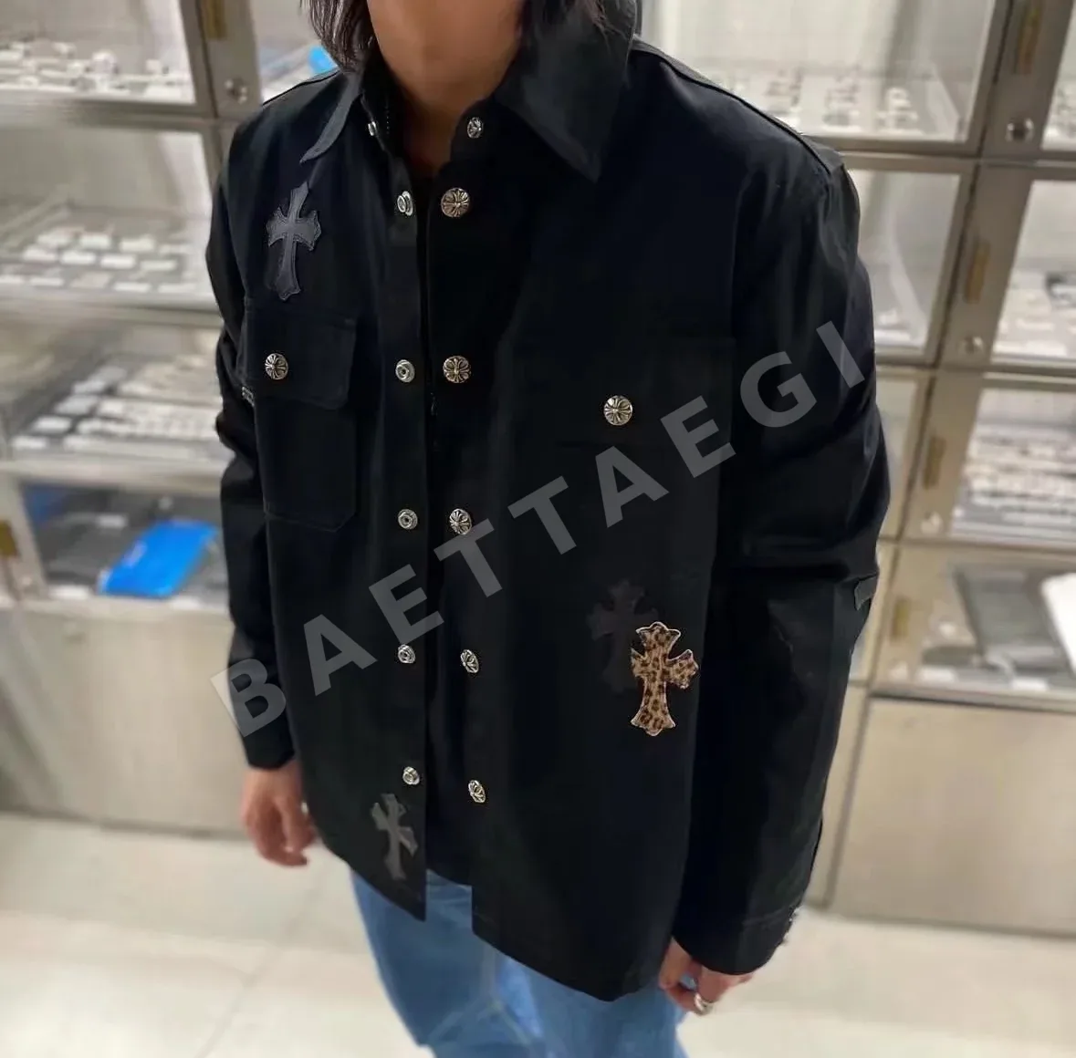 크롬하츠 워크 독 블랙 데님 레더 크로스 남성 자켓 상세 이미지 7