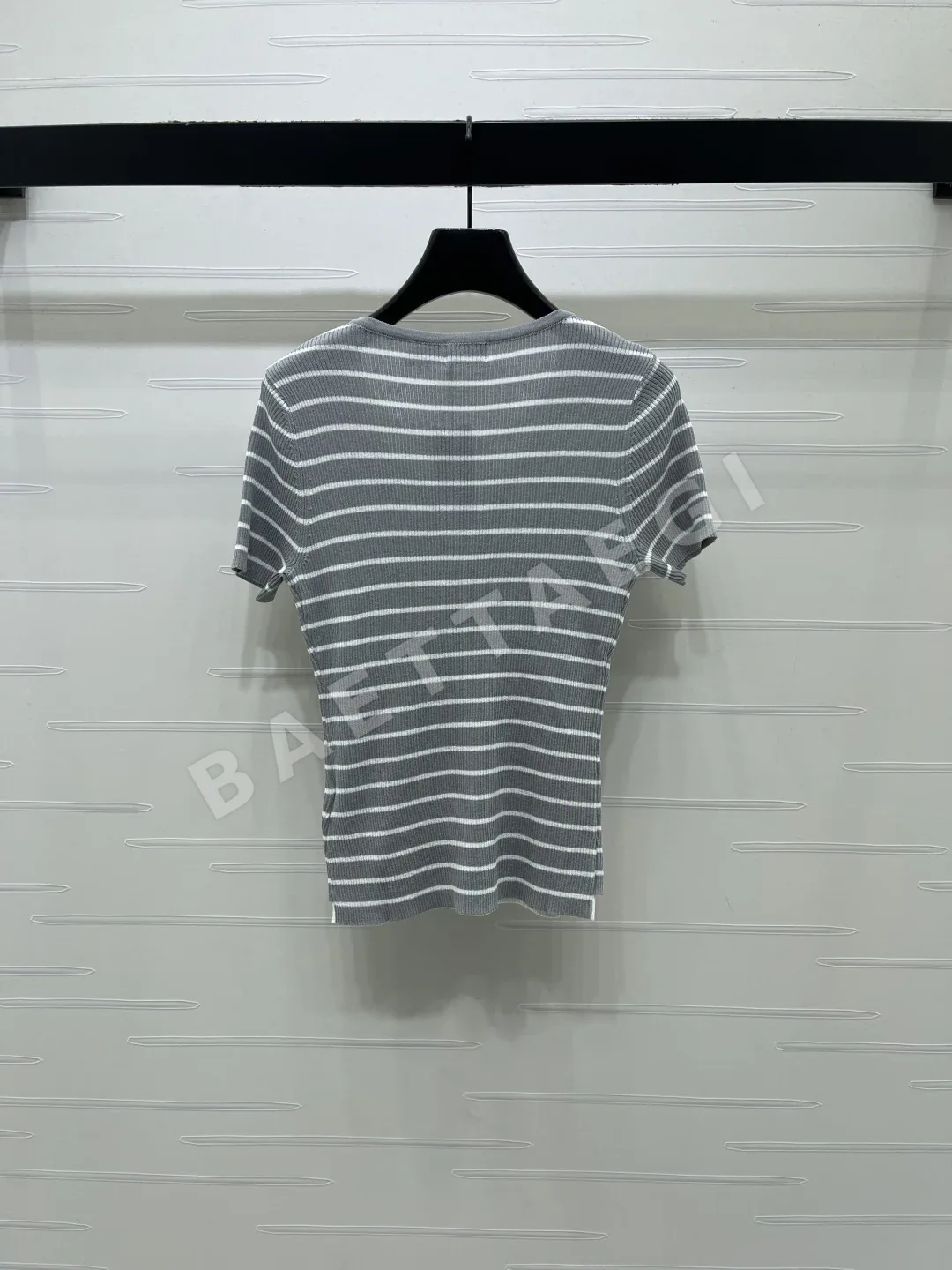 폴로 카라 블록 스트라이프 반팔 니트 탑 상세 이미지 6