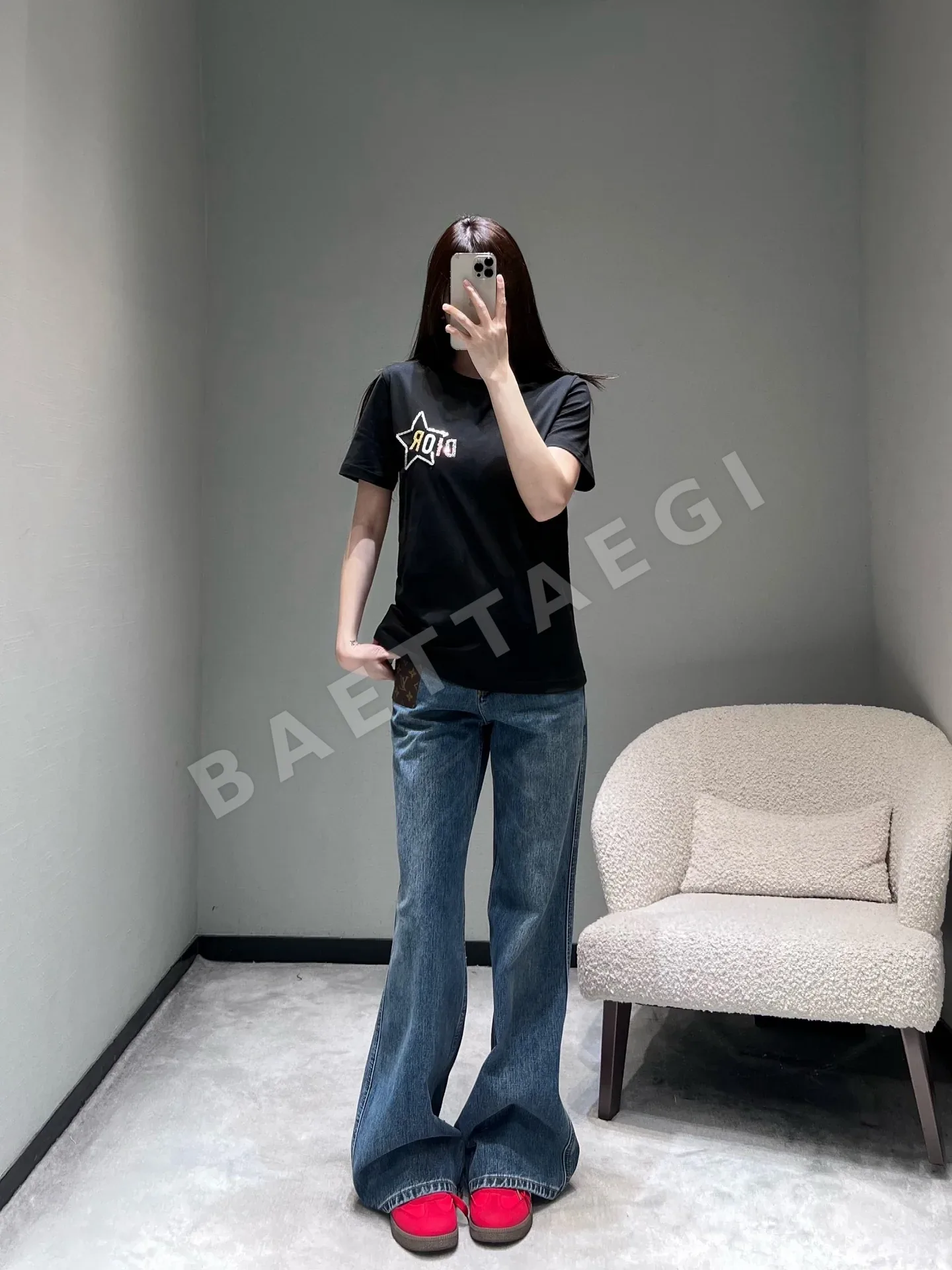 디올 스타 로고 레터 여성 반팔 티셔츠 상세 이미지 4