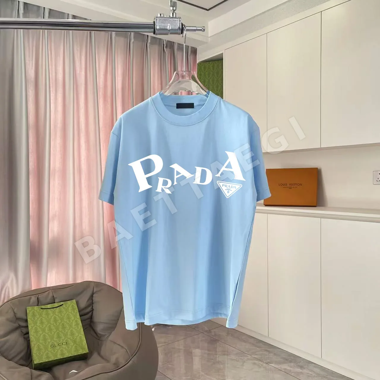 프라다 로고 프린트 반팔 티셔츠 유니섹스 53785