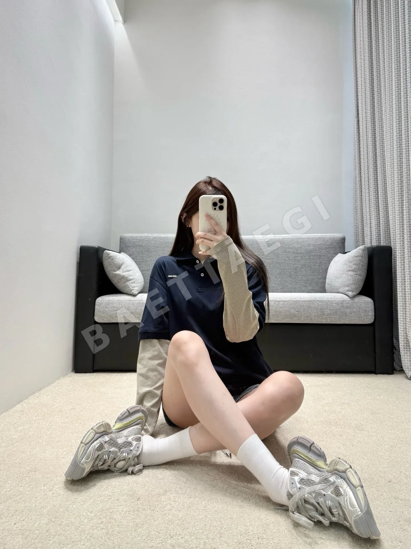 미우미우 네이비 블루 긴팔 투피스 티셔츠 상세 이미지 7