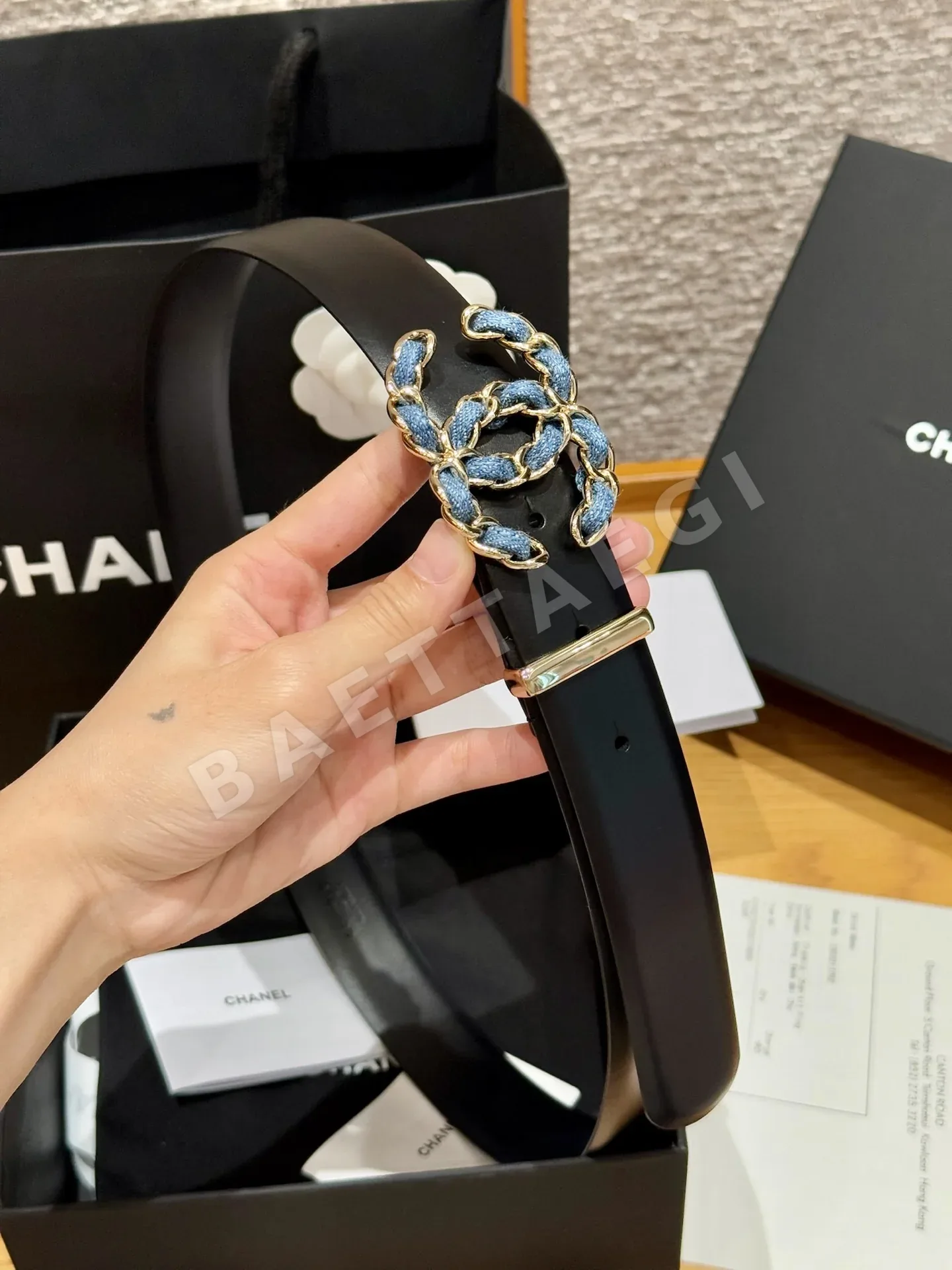 샤넬 더블 C 버클 카프스킨 벨트 174290