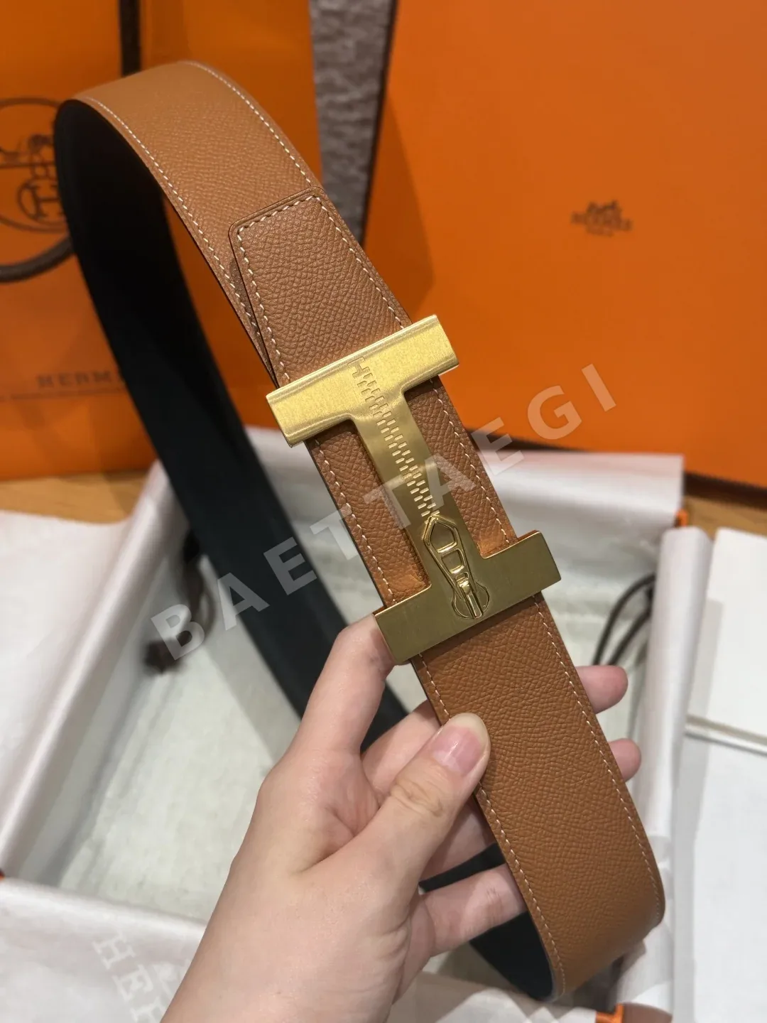 에르메스 H 버클 양면 가죽 벨트 상세 이미지 4