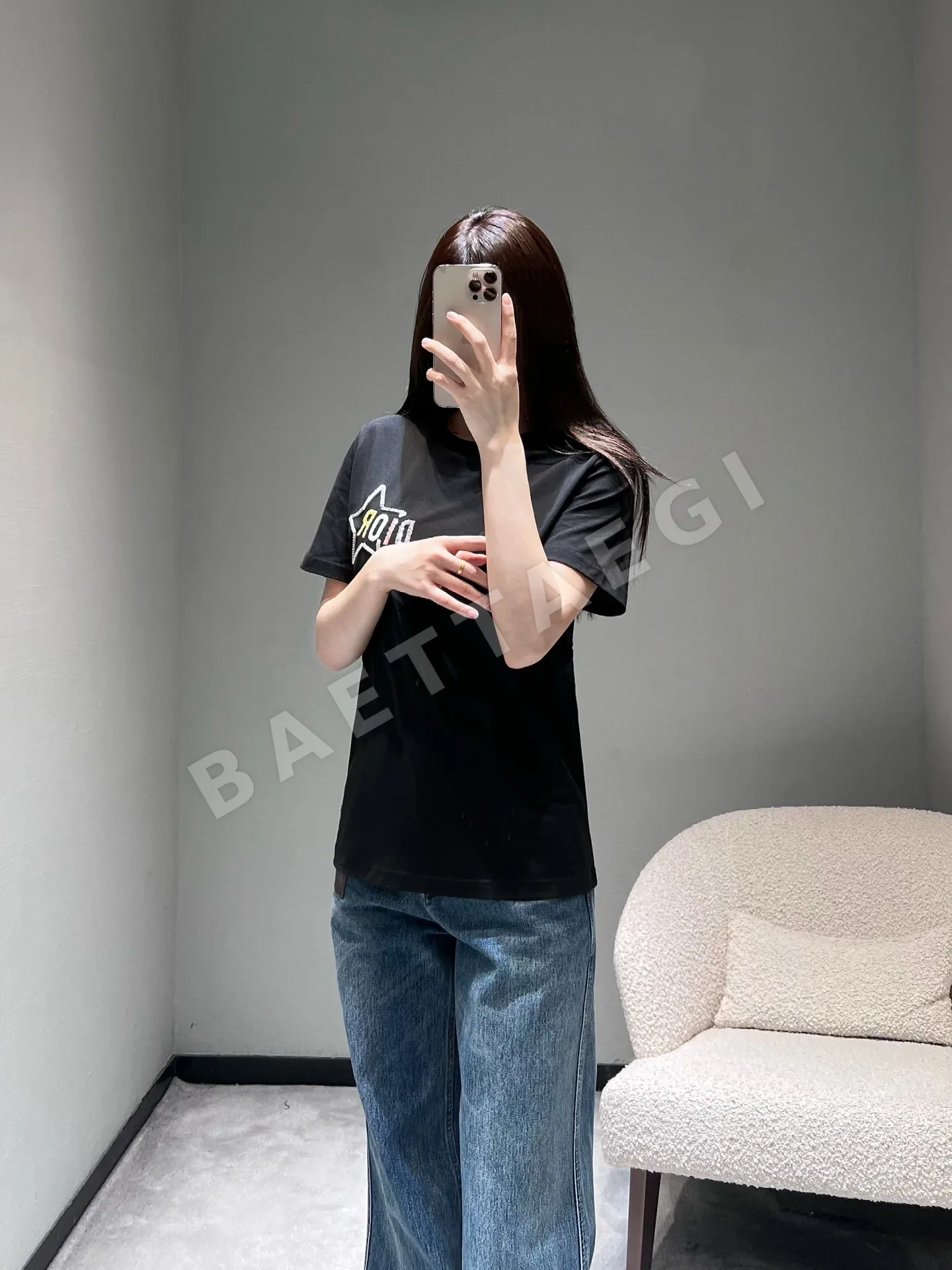 디올 스타 로고 레터 여성 반팔 티셔츠 상세 이미지 3