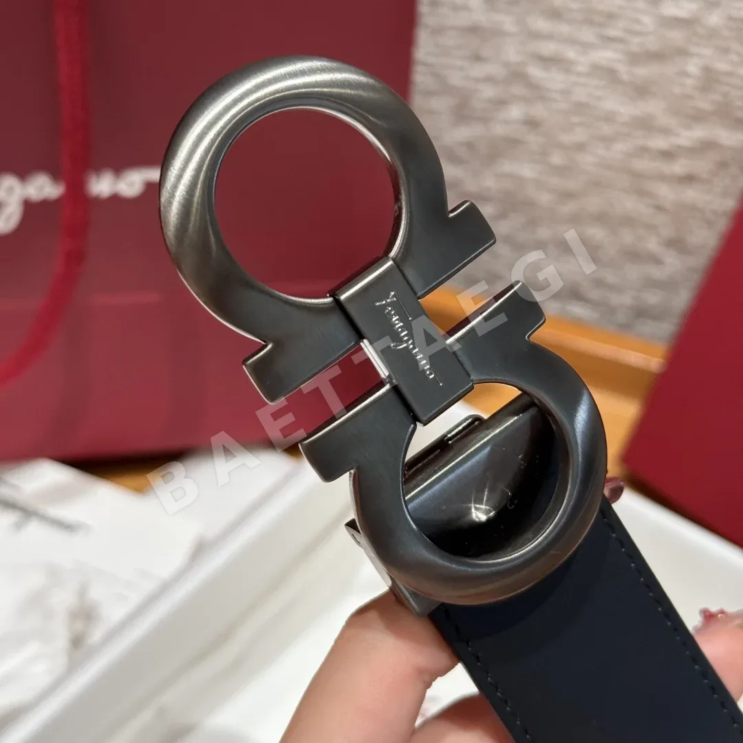 페레가모 간치니 실버 버클 양면 가죽 벨트 상세 이미지 6